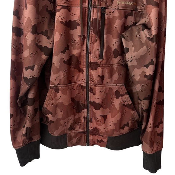 Simms Brown Ombre Camouflage Fleece Full Zip Hooded Fishing Outdoors Jacket M - Picture 4 of 11